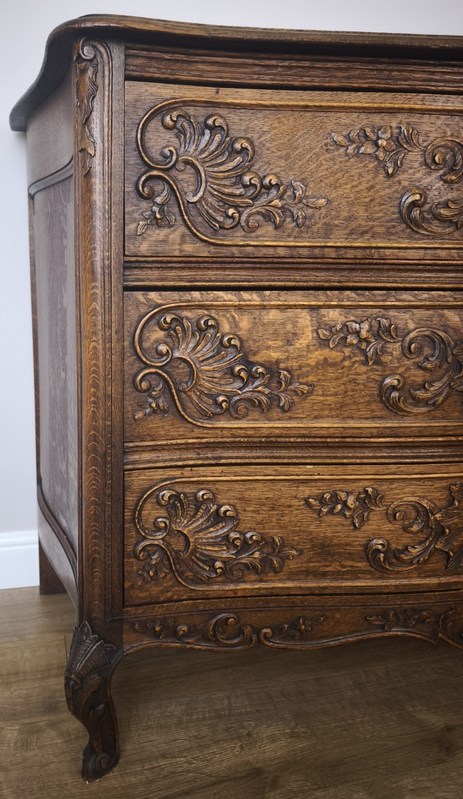 Chest of Drawers Vintage French Louis XVI Oak Carved 3 Drawer Cabinet LOT 60108