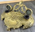 Inkwell Set Vintage French Brass Ornate Desk Stand Accessory LOT 46812