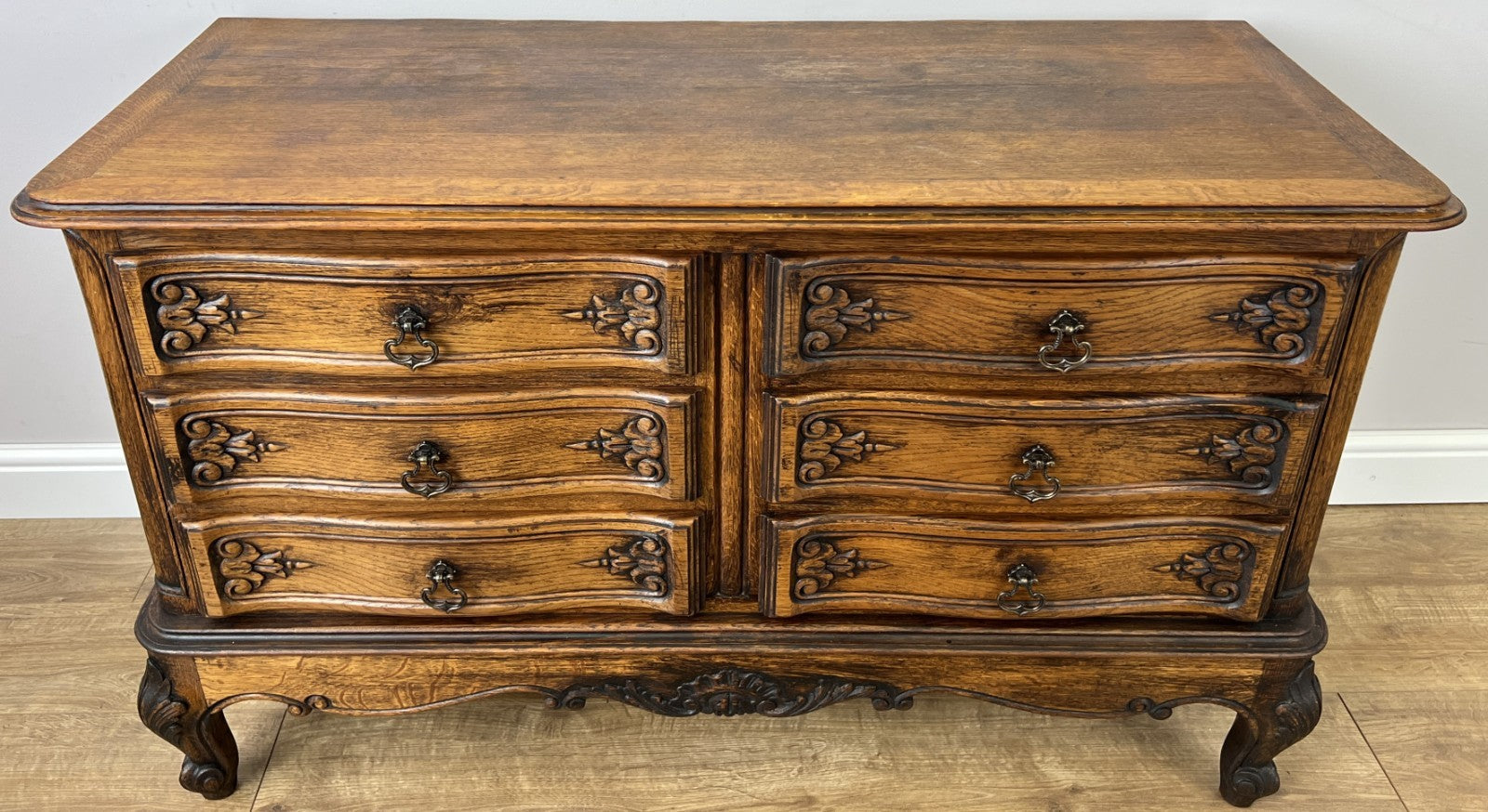 Chest of Drawers Vintage French Louis Oak 6 Drawers Carved Cabinet LOT 62630