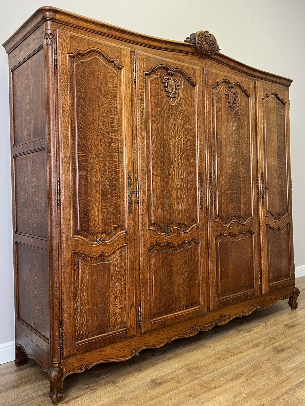 Wardrobe Vintage French Louis XVI Style Oak Four Door Carved Armoire LOT 48272
