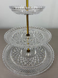 Cake Stand Vintage French Crystal Three Tier Serving Stand Brass Handle LOT 36002