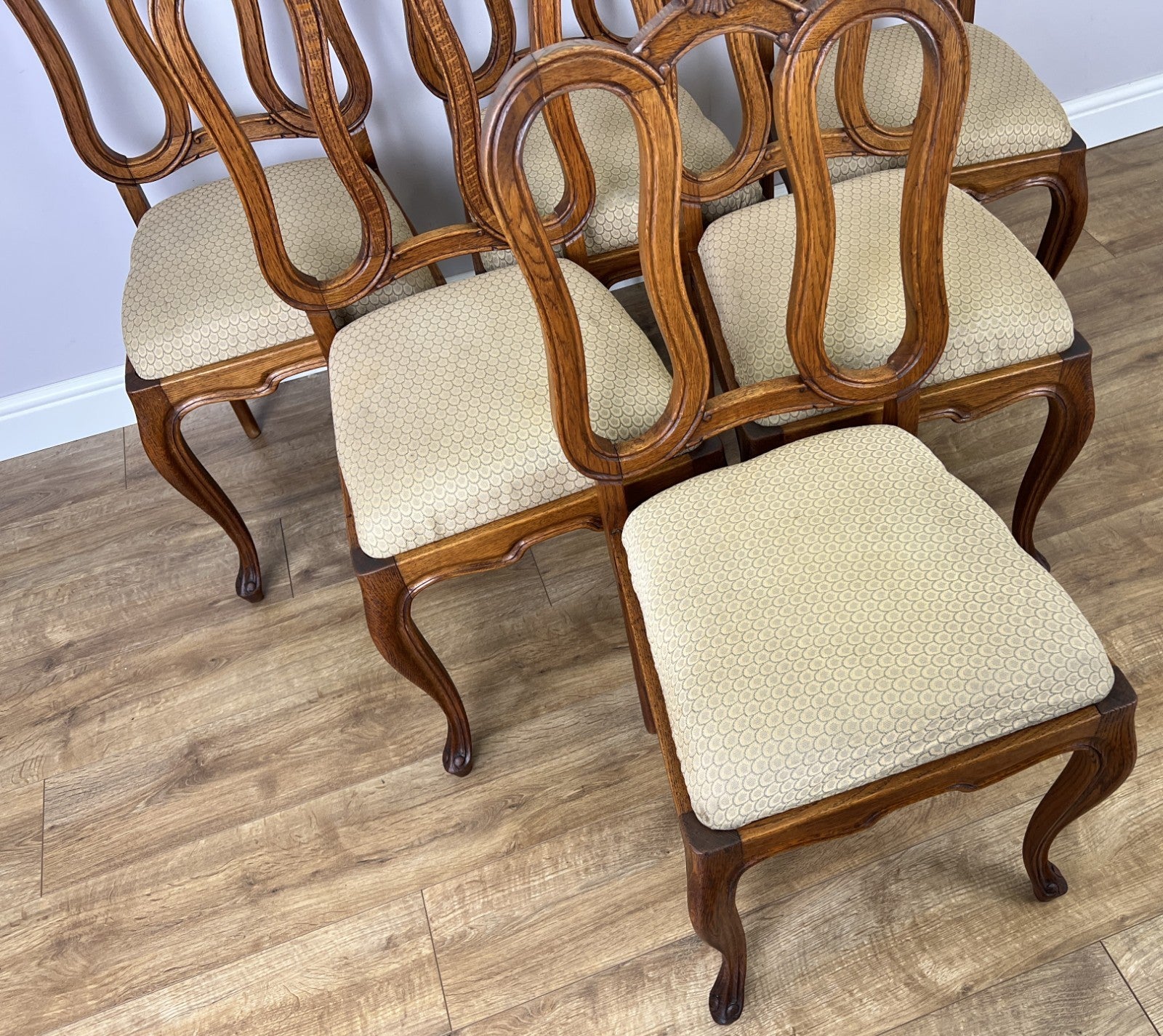 Dining Chairs Vintage French Louis Style Oak Set of 6 Upholstered Seats LOT 63446