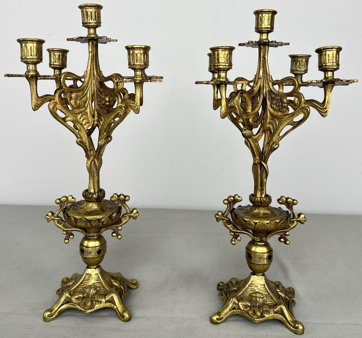 Pair of Candelabras Vintage French Style Ornate 5 Arm Candle Holders LOT 6475