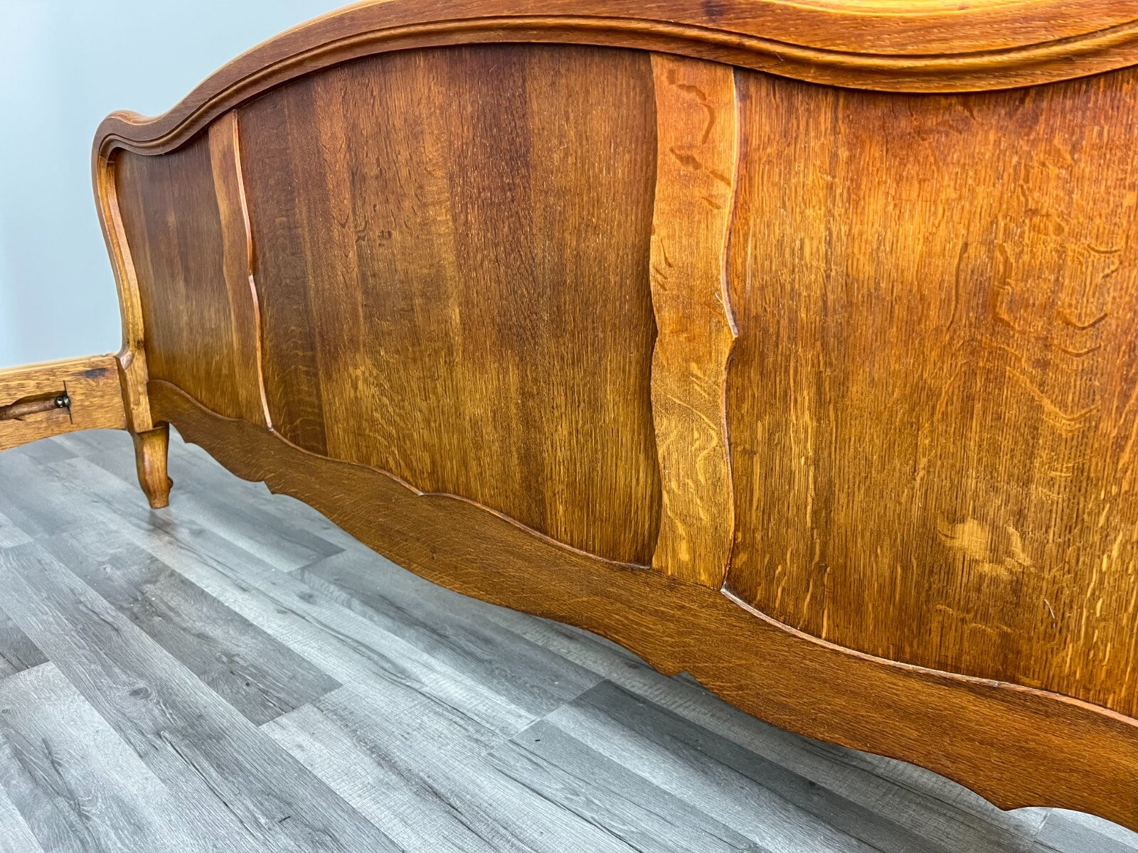 Bed Vintage French Louis XVI Oak Double Bed Frame Carved Headboard LOT 37935