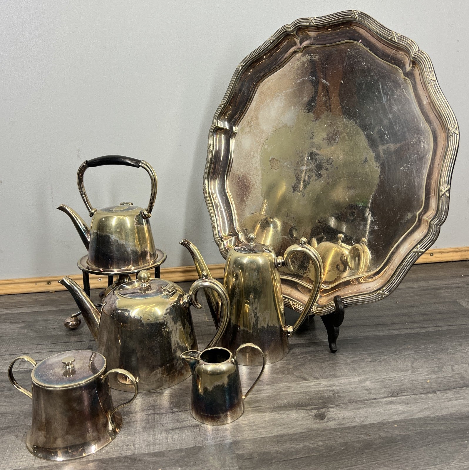 Vintage French Tea and Coffee Set Silver Plated 6-Piece with Tray LOT 441717