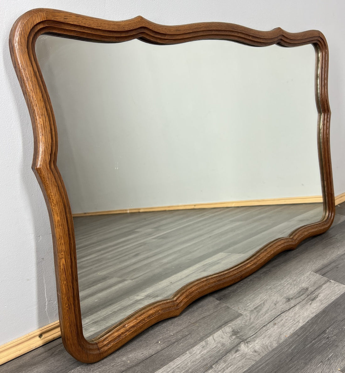 Vintage French Oak Wall Mirror with Curved Frame Wall Decor LOT 43530