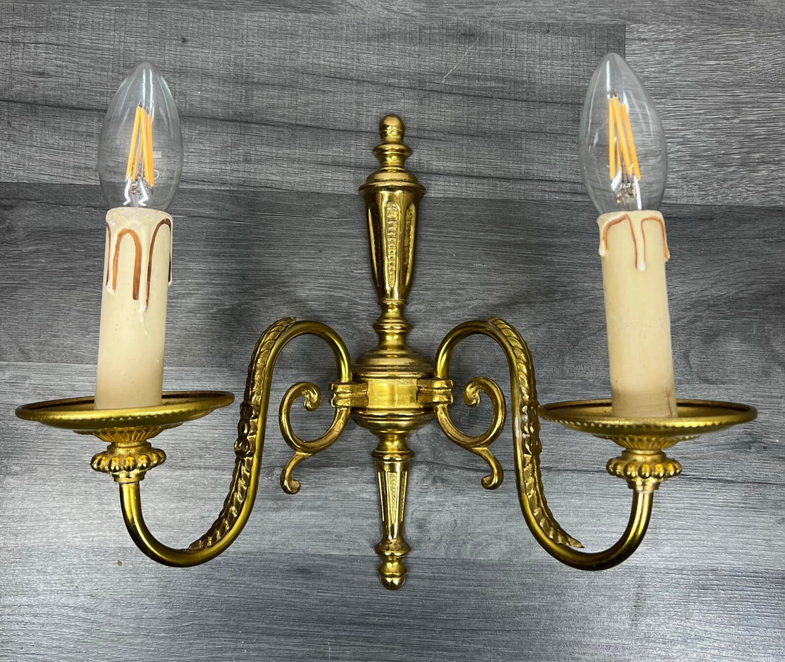 Wall Light Vintage French Brass Double Arm Sconce Lamp Decorative Light LOT 50980