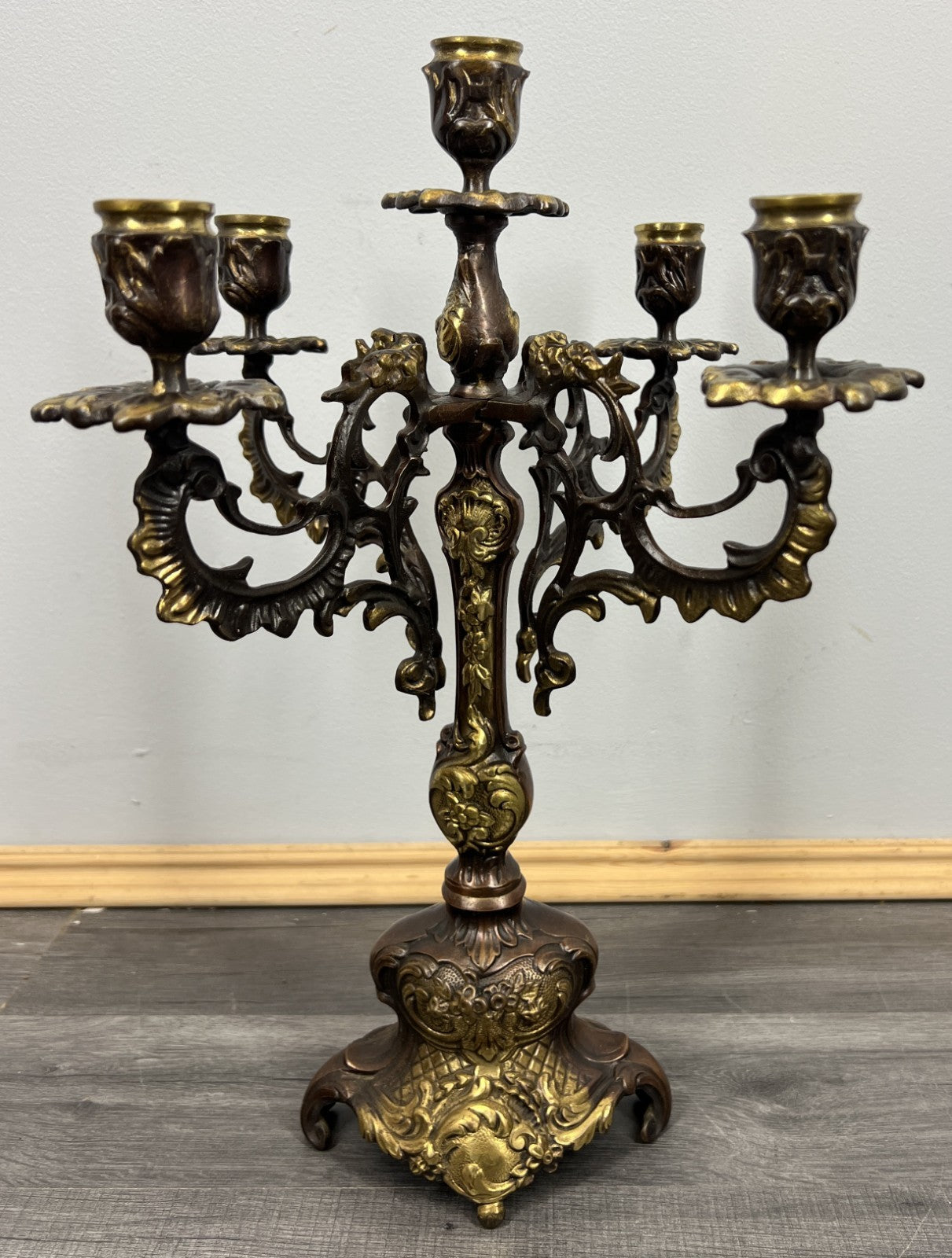 Candelabra Vintage French Brass 5 Arm Ornate Rococo Candle Holder LOT 44318