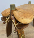 Footstool Vintage Style Oak Stool Brass Upholstered Leather Seat LOT 49576