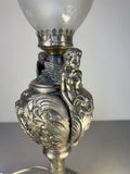 Lamp Antique Style Pewter Angel Table Lamp Pleated Glass Shade LOT 516912