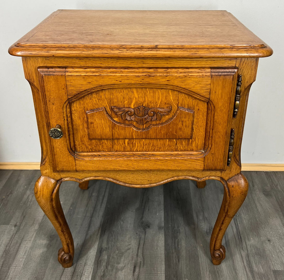 Pair of Bedside Tables Vintage French Oak Nightstands Carved Cabinets LOT 34650