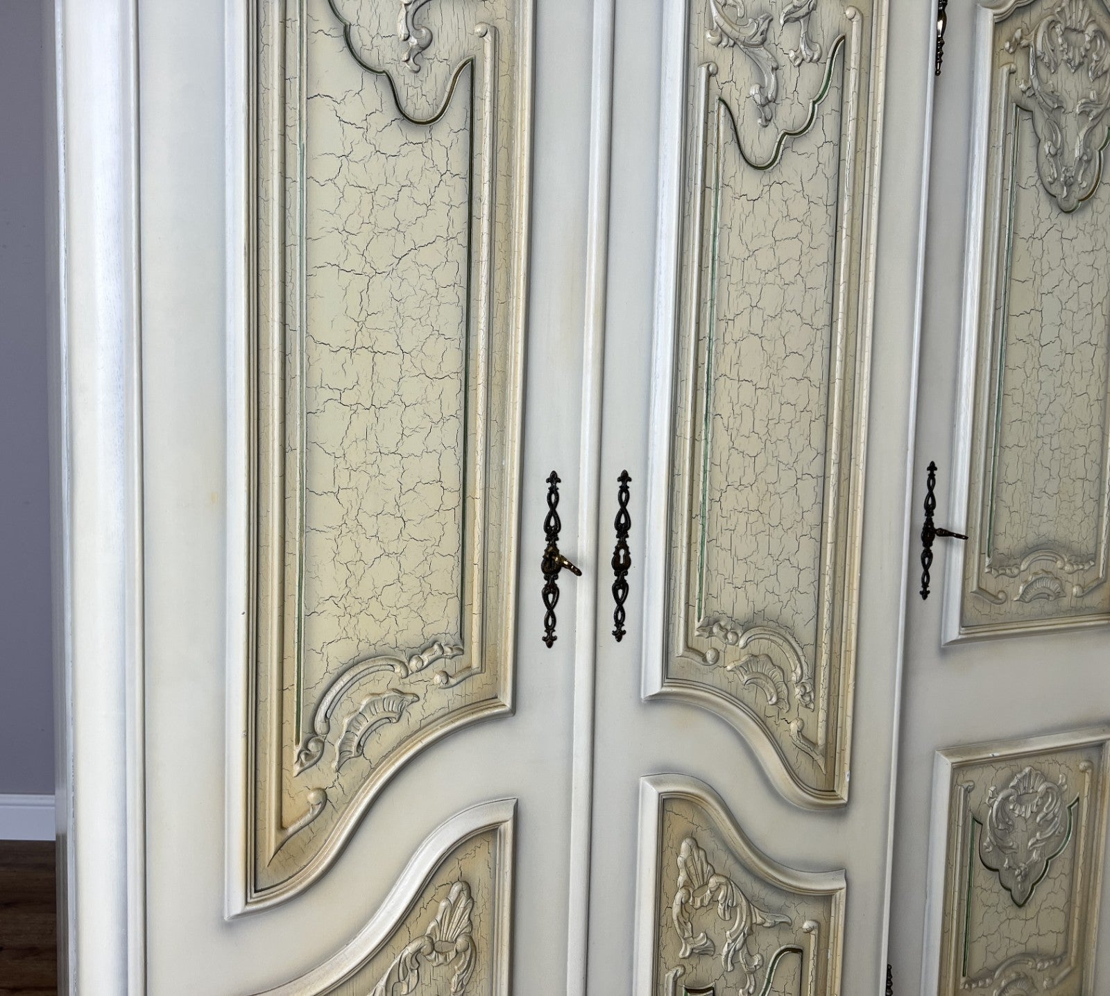 Wardrobe Vintage French Shabby Chic Five Door Carved Armoire Cabinet LOT 61214
