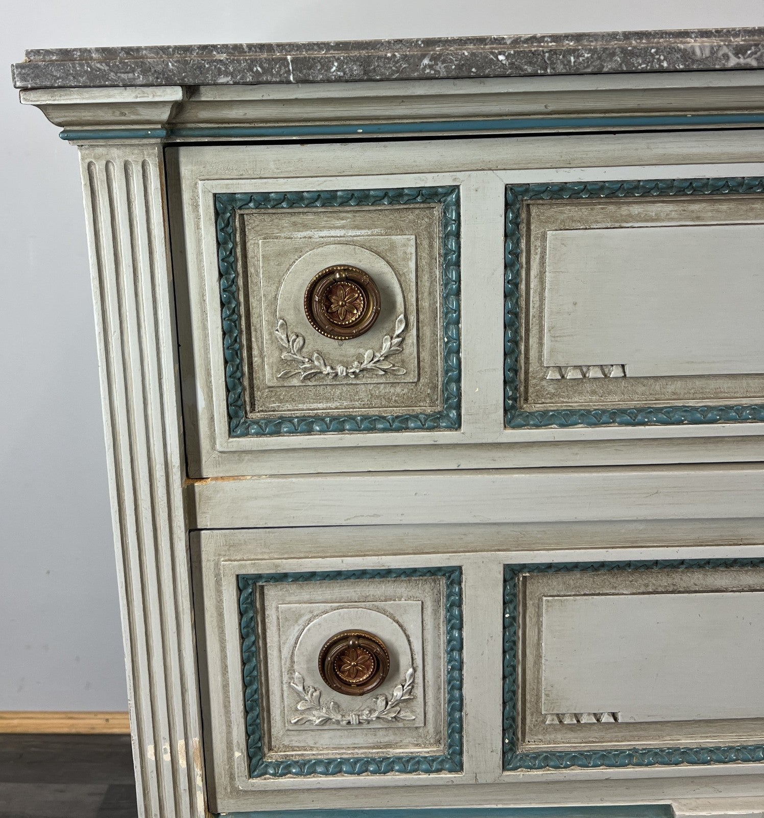 Cabinet Vintage French Marble Top Carved with Drawers Sideboard LOT 43513