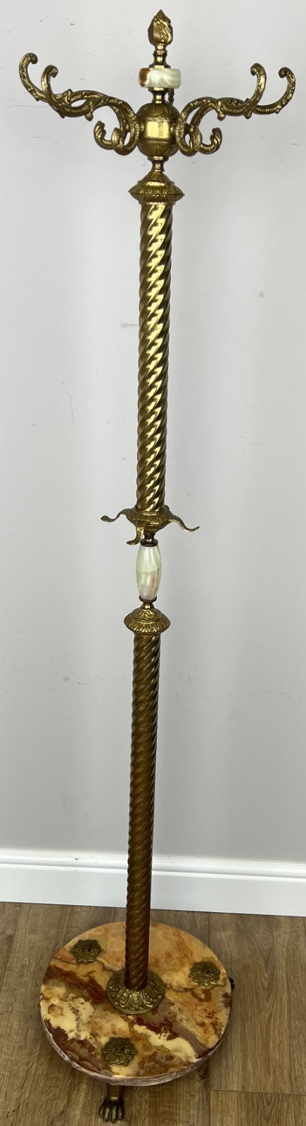 Standing Coat Hanger Vintage French Brass 9 Hooks Ornate Coat Rack LOT 60920