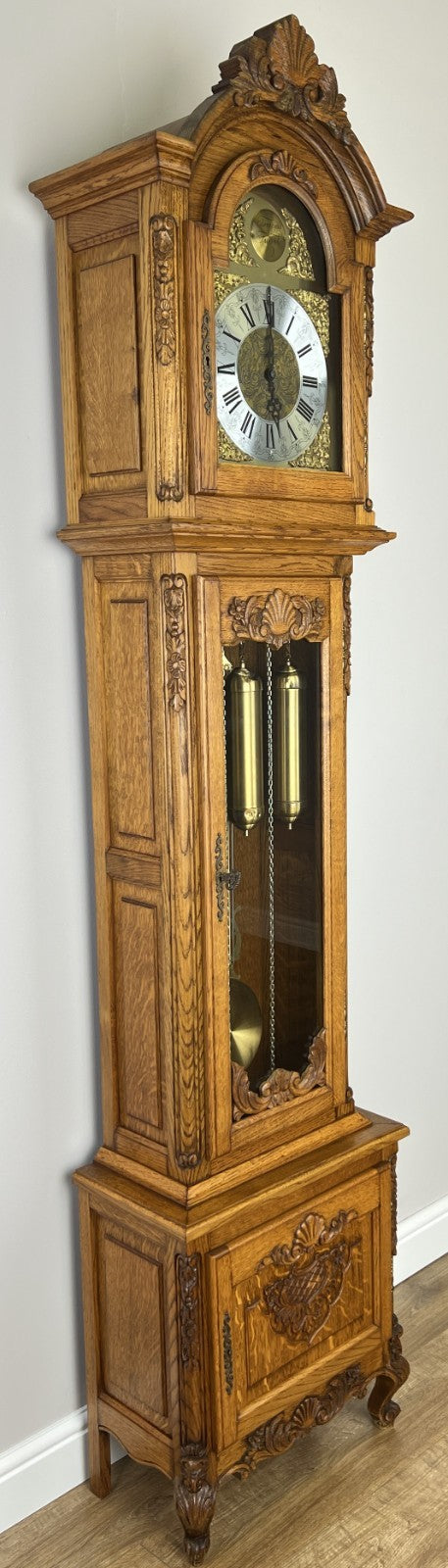 Grandfather Clock Vintage French Louis Oak Carved  Decorative Clock LOT 48820