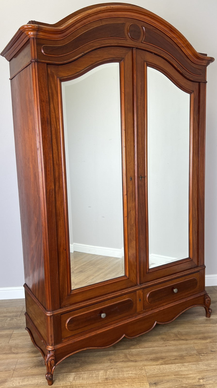 Wardrobe Antique French Two Door Mahogany Mirrored Carved Armoire LOT 61520