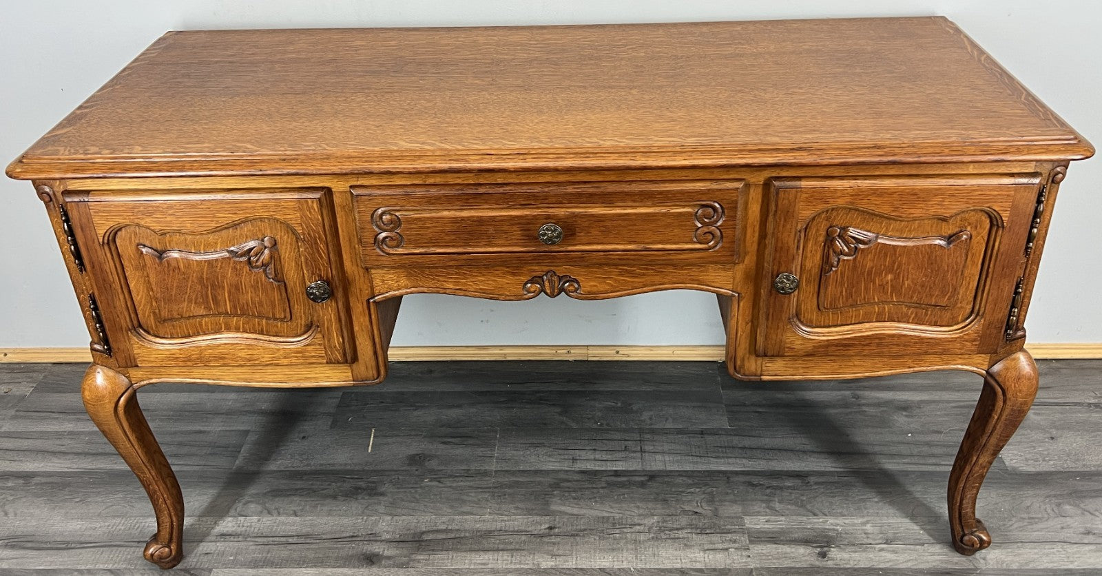 Cabinet Vintage French Louis XVI Style Carved Desk Oak Sideboard LOT 45131