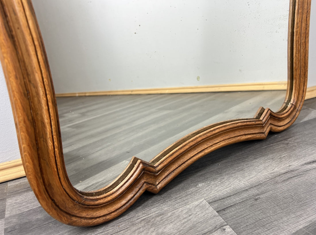 Vintage French Oak Wall Mirror with Curved Frame Wall Decor LOT 43880