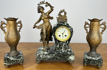 Clock Vintage French Style Marble Clock Figurine Garniture Set LOT 60610