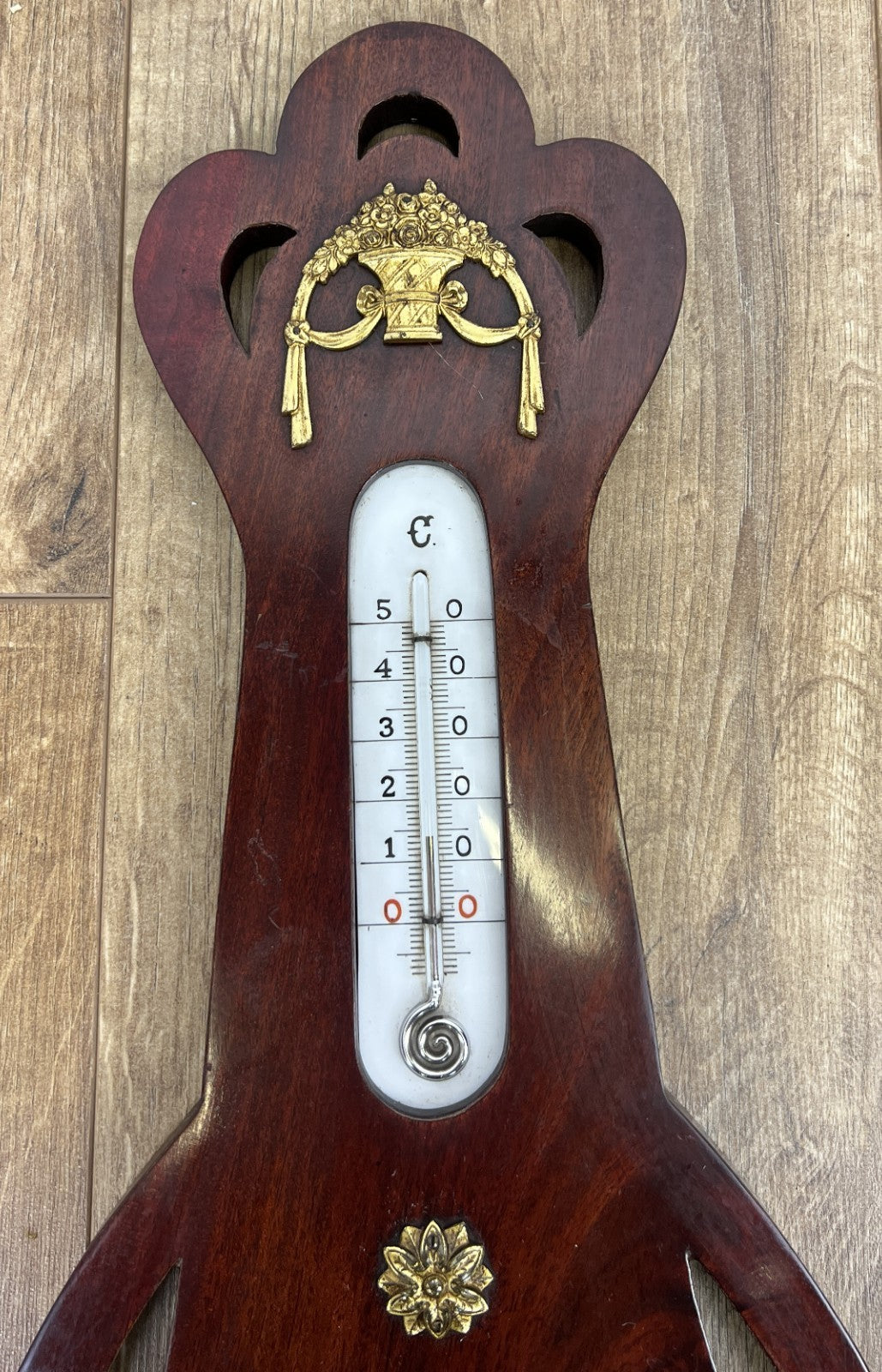 Barometer Vintage Brass Mahogany Wall Barometer Thermometer Hygrometer LOT 60863