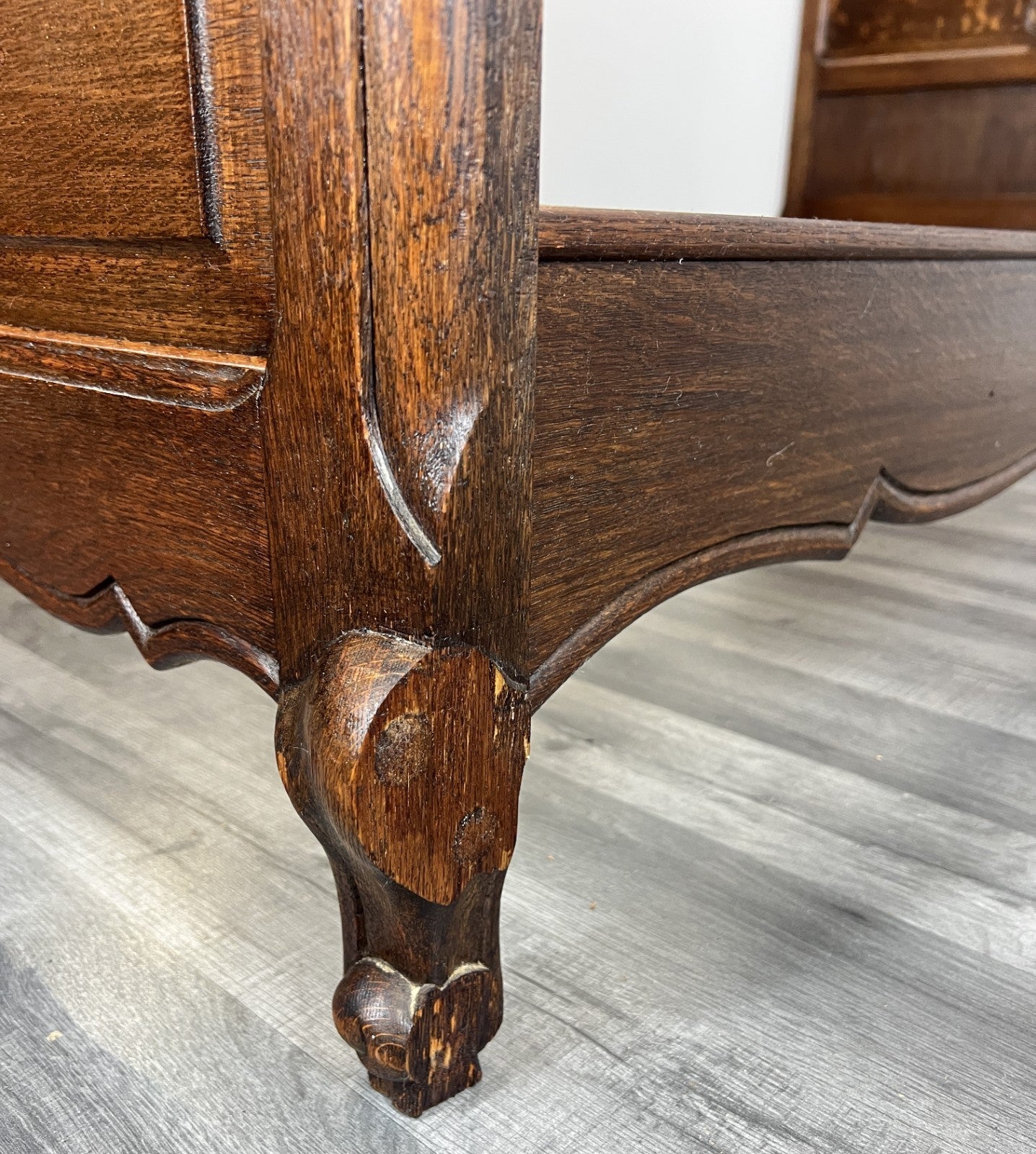 Bed Vintage French Louis XVI Single Bed Frame Oak Carved Headboard LOT 459211