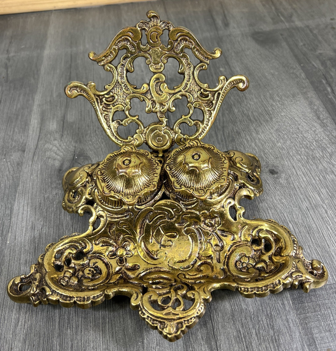 Inkwell Set Vintage French Brass Ornate Desk Accessory LOT 46880