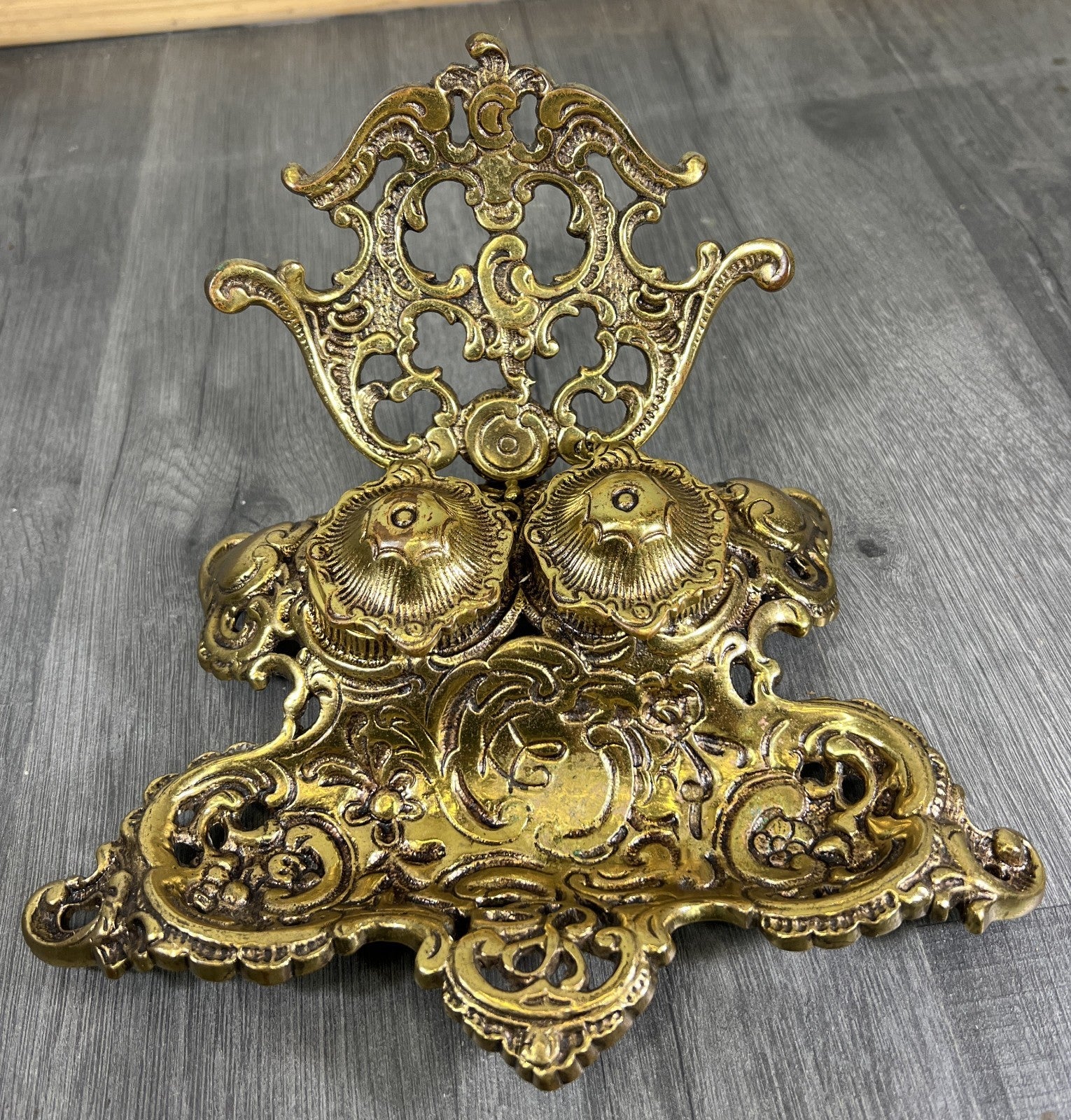 Inkwell Set Vintage French Brass Ornate Desk Accessory LOT 46881