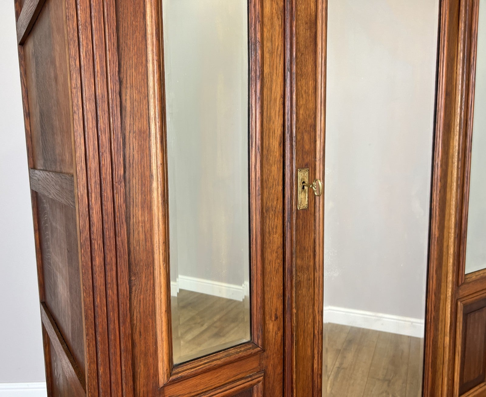 Wardrobe Antique French Two Door Oak Mirrored Carved Armoire Cabinet LOT 608210