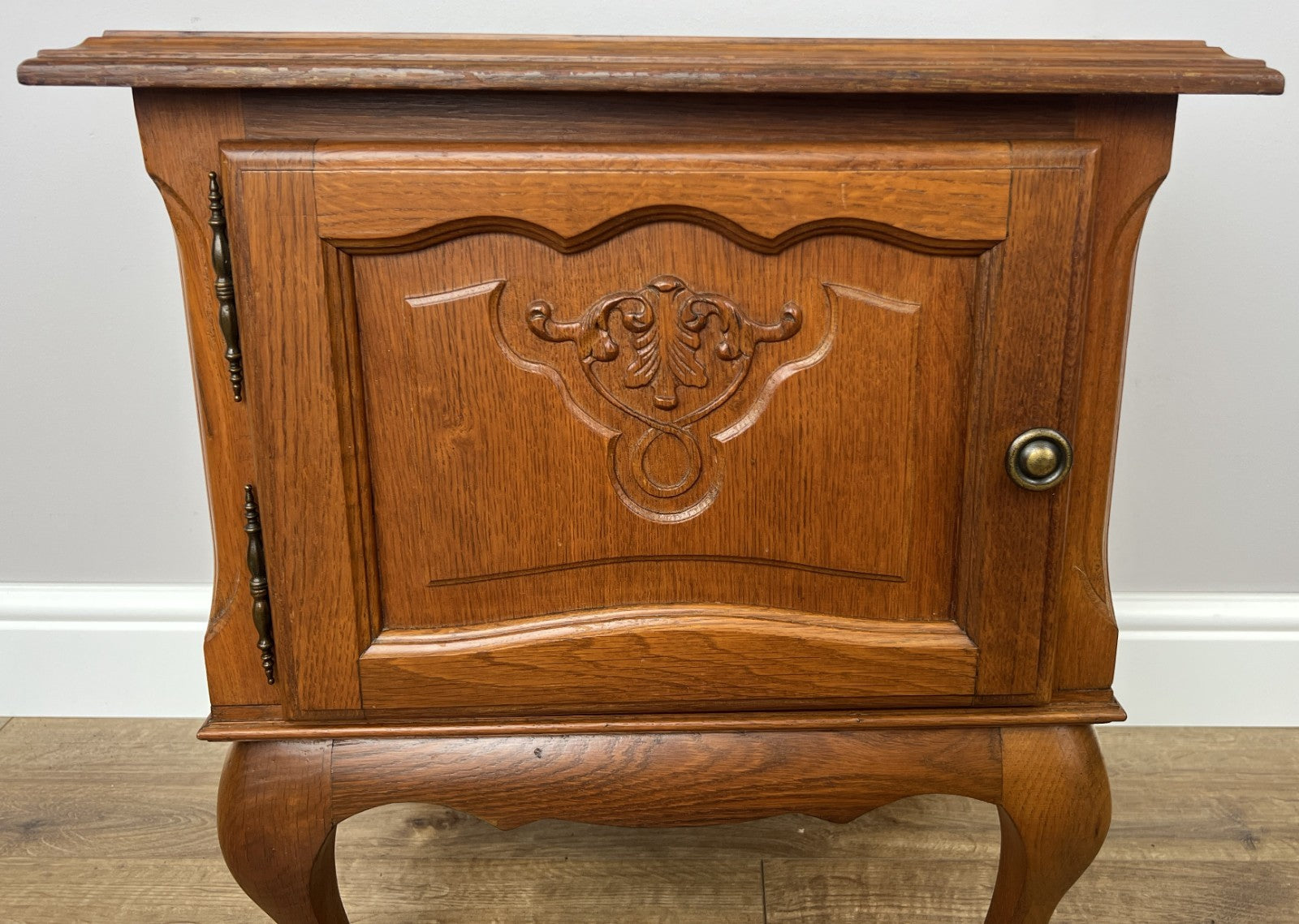 Pair of Bedside Tables Vintage French Louis Oak Nightstands Cabinets LOT 62196