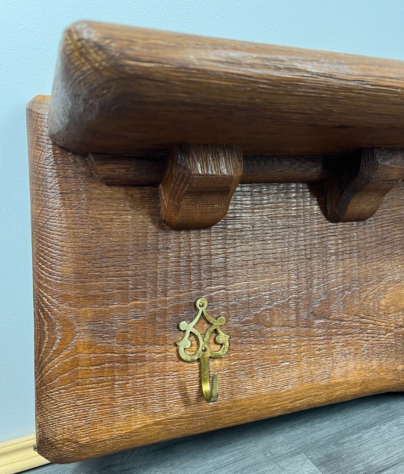 Coat Rack Antique French Oak 4 Hooks Wall Mounted Carved Rack LOT 28374
