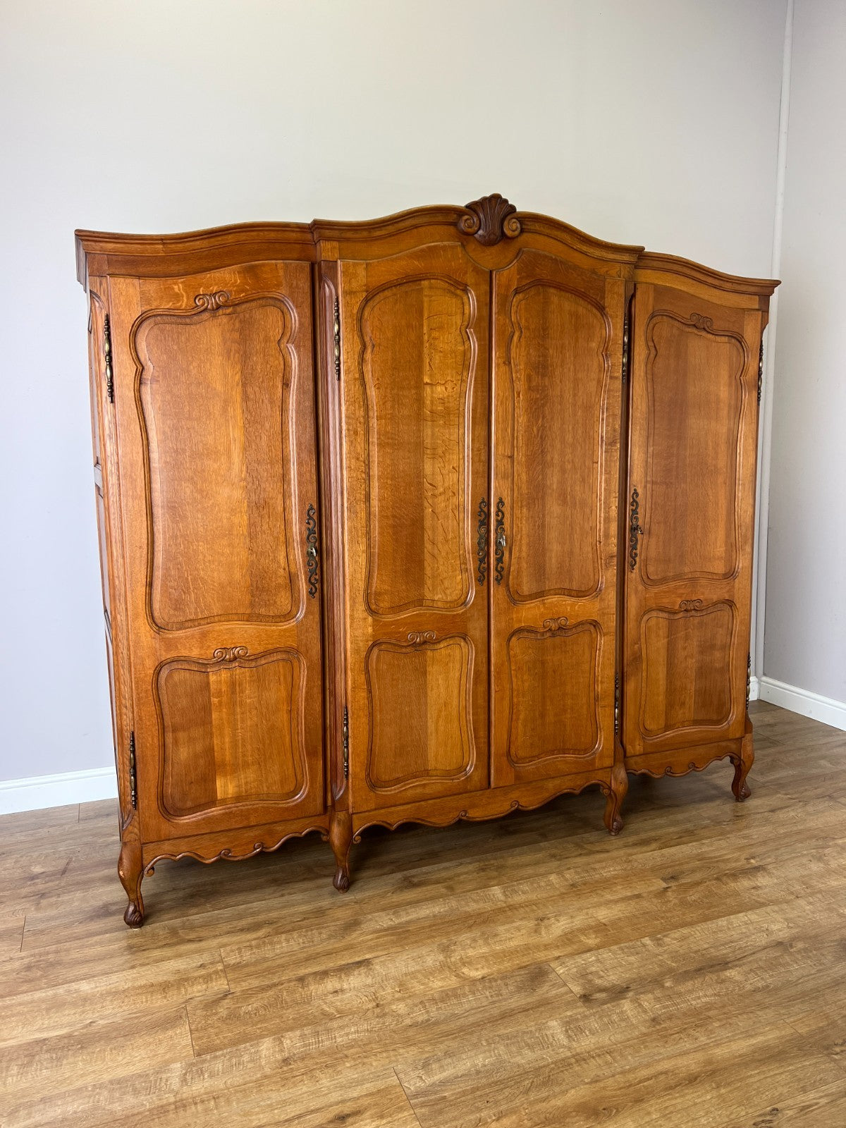 Wardrobe Vintage French Louis XVI Style Oak Four Door Carved Armoire LOT 6504