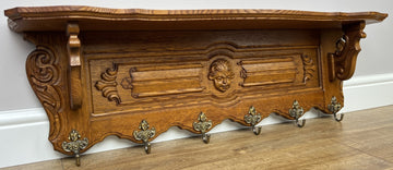 Coat Rack Vintage French Oak Wall Mounted 6 Hooks Carved Rack Hanger LOT 63040