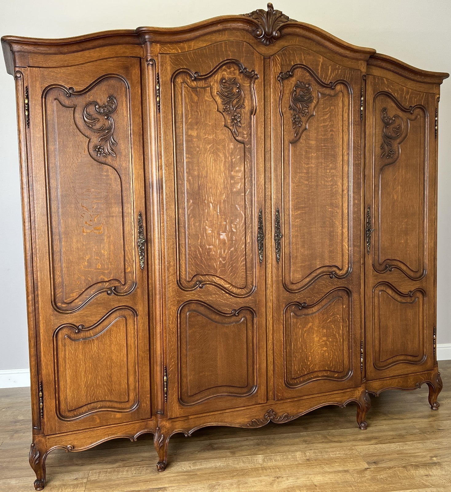 Wardrobe Vintage French Louis XVI Style Four Door Oak Carved Armoire LOT 61264