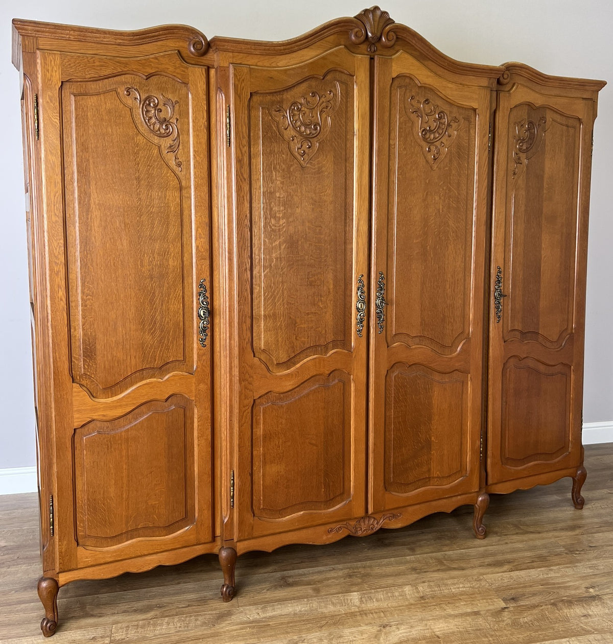 Wardrobe Vintage French Louis XVI Style Oak Four Door Carved Armoire LOT 6495
