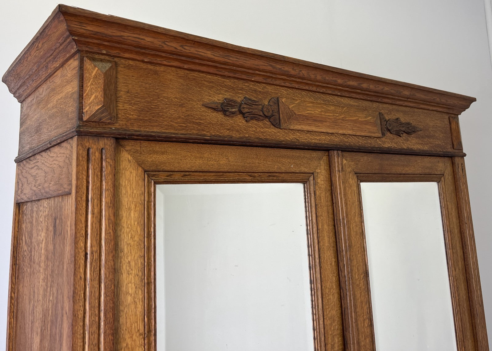 Wardrobe Antique French Style Oak Two Door Carved Mirrored Armoire LOT 61624