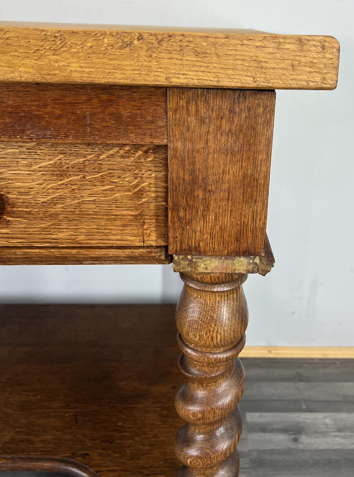 Cabinet Antique French Style Oak Carved Table with Two Drawers LOT 48007