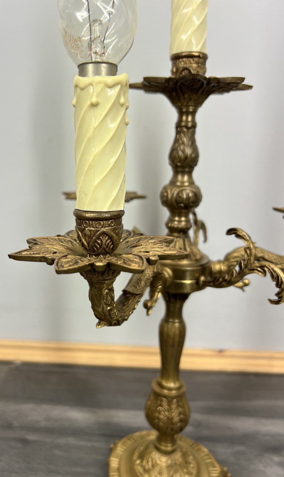 Lamp Vintage French Brass 3 Arm Candelabra Light Ornate Rococo Design LOT 44512