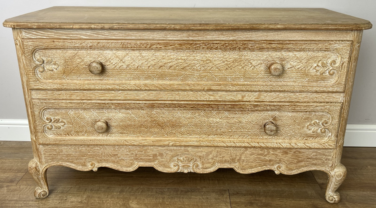 Chest of Drawers Vintage French Louis Oak 2 Drawers Carved Cabinet LOT 64061
