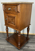 Bedside Table Antique French Oak with Marble Top Carved Cabinet LOT 43331