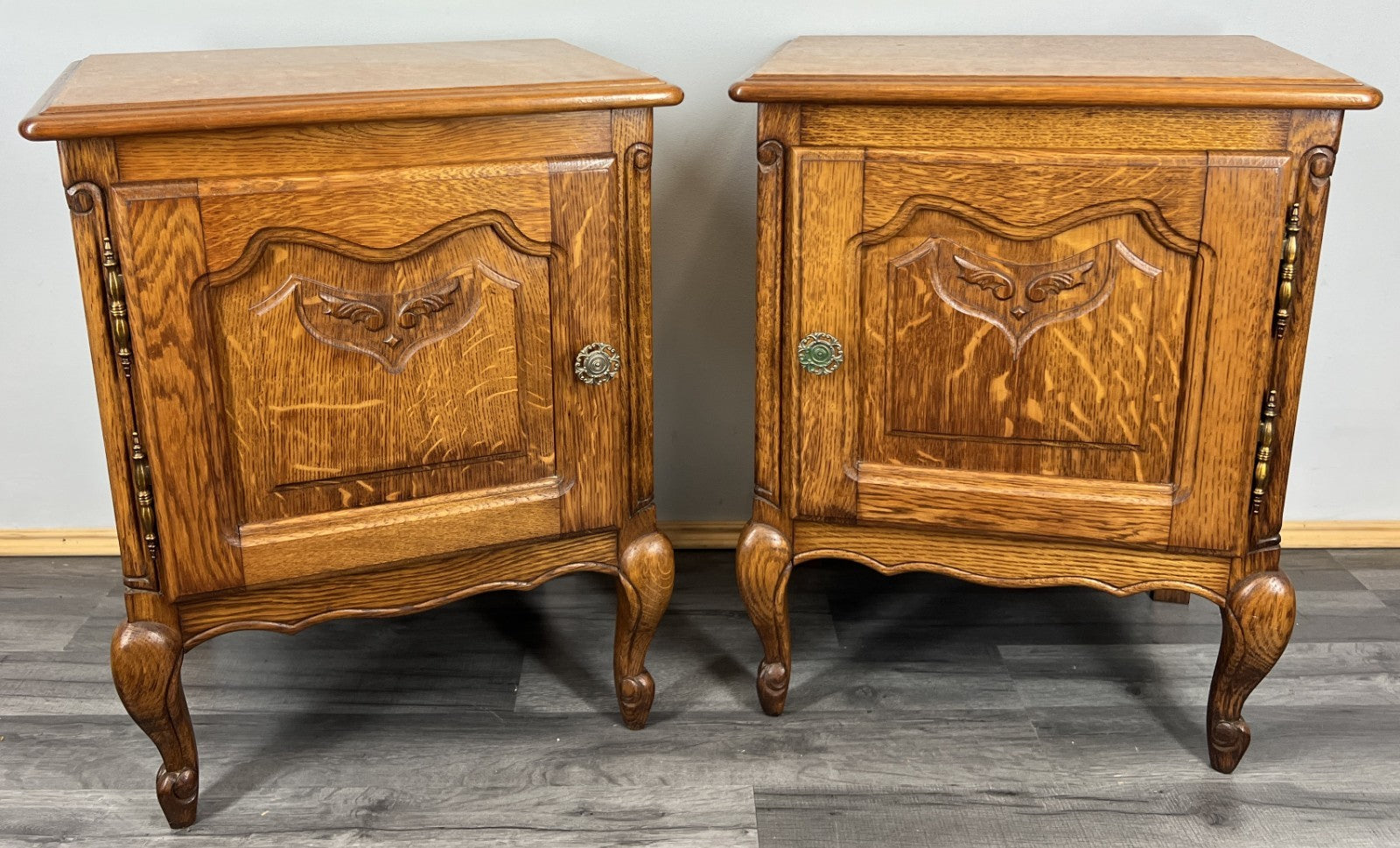 Pair of Bedside Tables Vintage French Louis Oak  Nightstands Cabinets LOT 44421