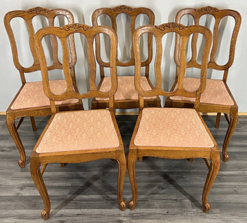 Chairs Vintage French Louis XVI Style Oak Upholstered Set of 5 Carved LOT 44020