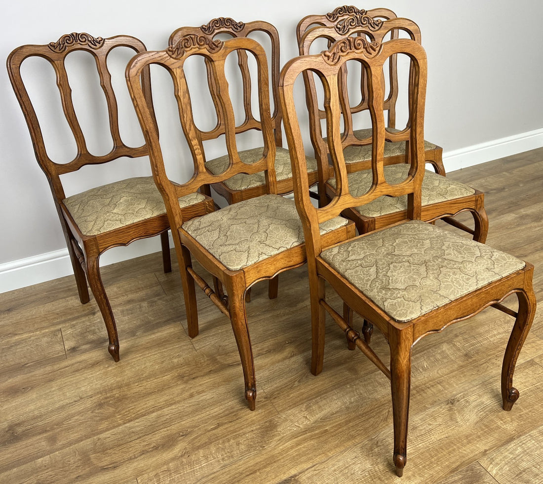 Dining Chairs Vintage French Louis Style Oak Set Upholstered Seats LOT 48850