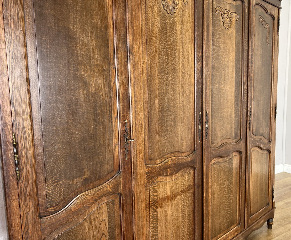 Wardrobe Vintage French Louis XVI Style Oak Four Door Carved Armoire LOT 6505