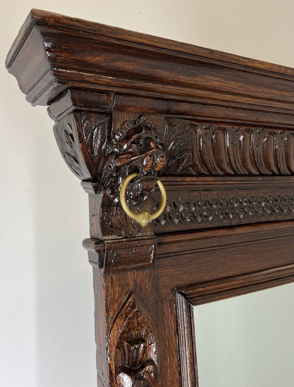 Antique French Oak Wall Mirror with  Carved Frame Wall Decor 197cm  LOT 43522