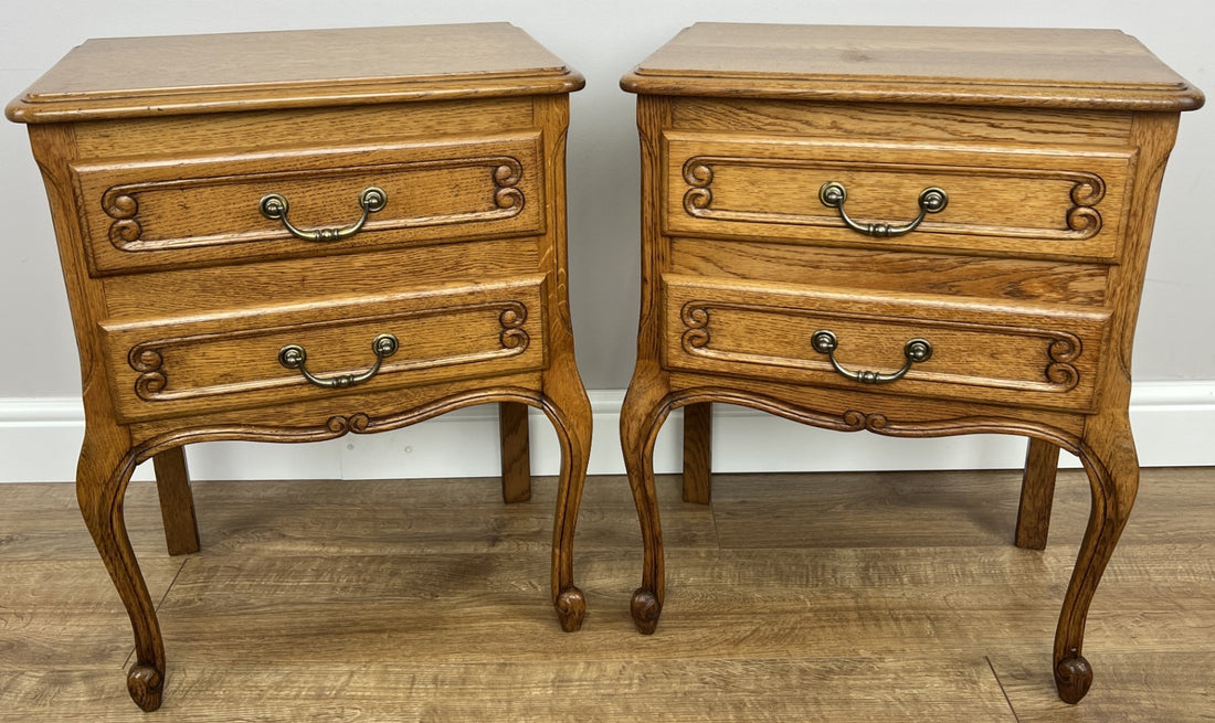Pair of  Bedside Tables Vintage French Louis Oak Nightstands Cabinets LOT 48640