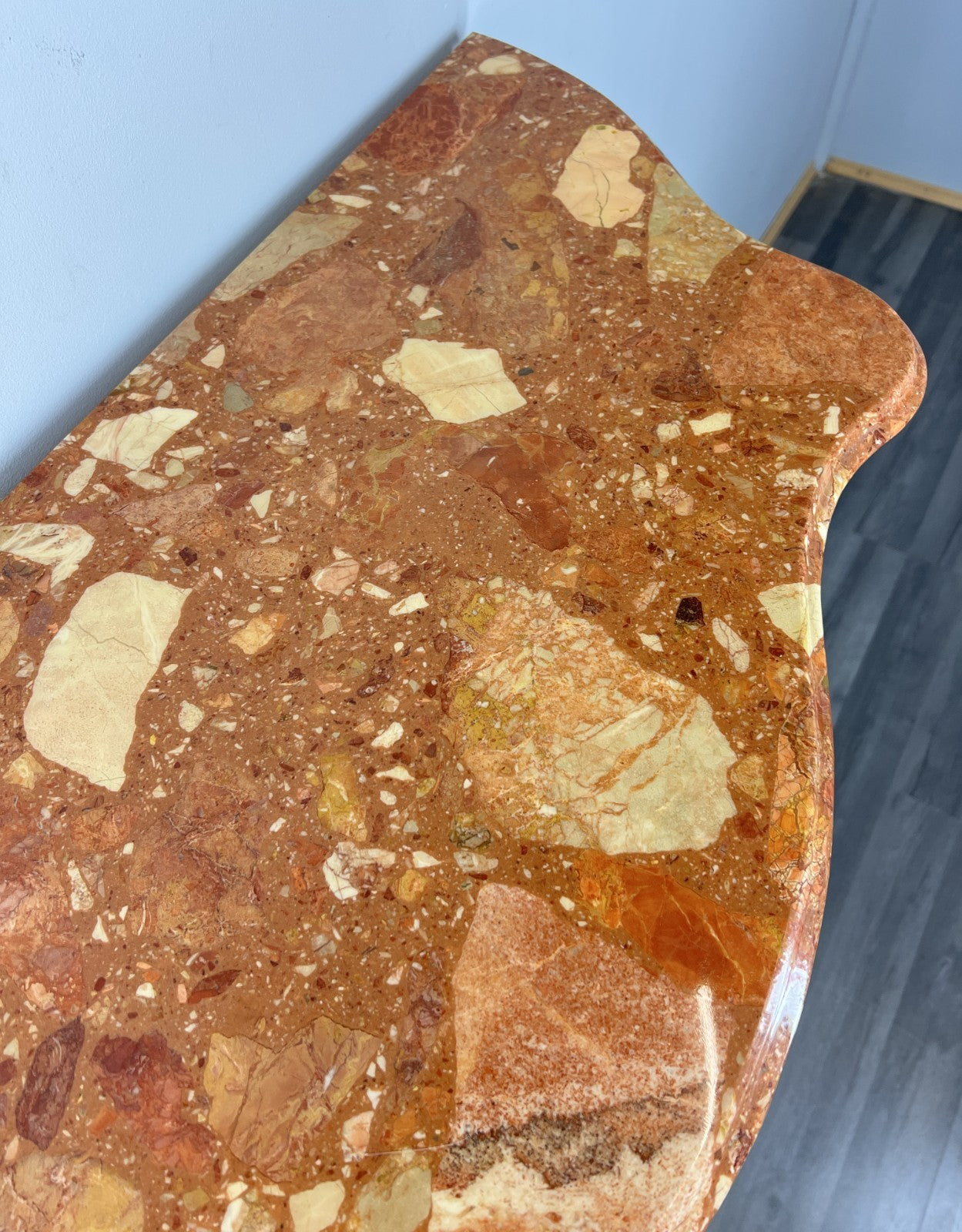 Cabinet Vintage French Marble Top Inlaid Sideboard with Brass Ormolu LOT 42849