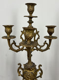 Clock Set Vintage French Onyx Brass Mantel Clock with 4-Arm Candelabras LOT 441312
