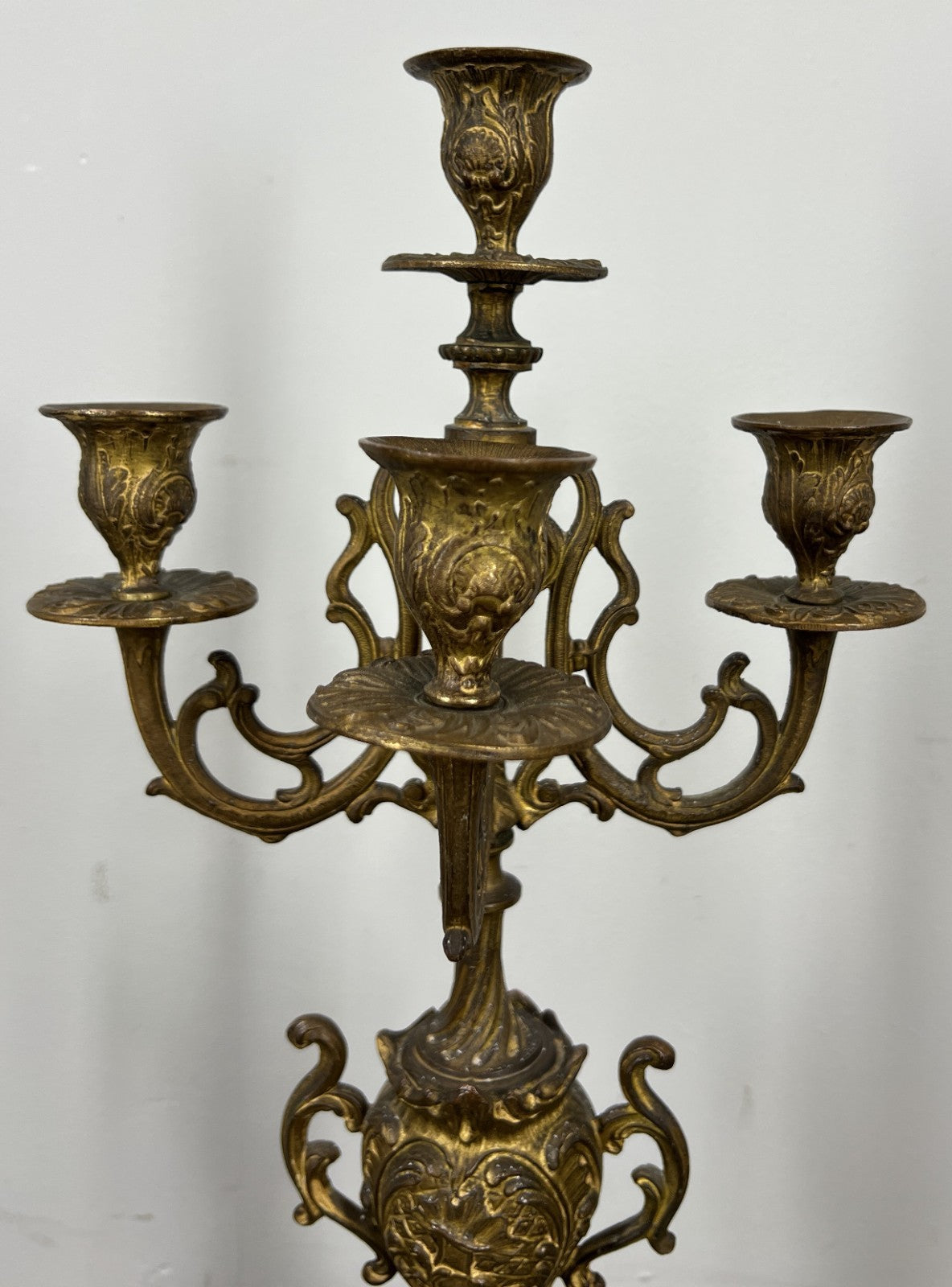 Clock Set Vintage French Onyx Brass Mantel Clock with 4-Arm Candelabras LOT 441312