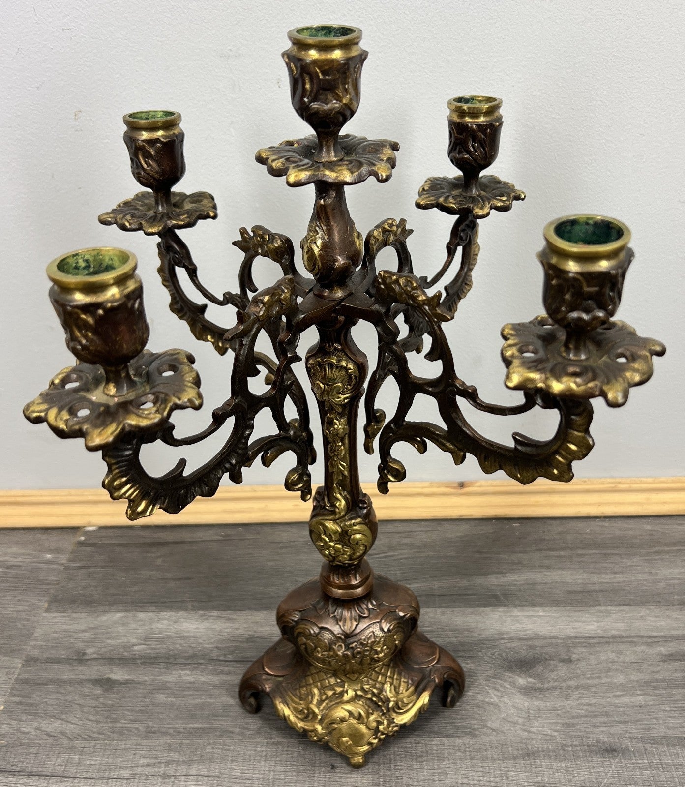 Candelabra Vintage French Brass 5 Arm Ornate Rococo Candle Holder LOT 44311