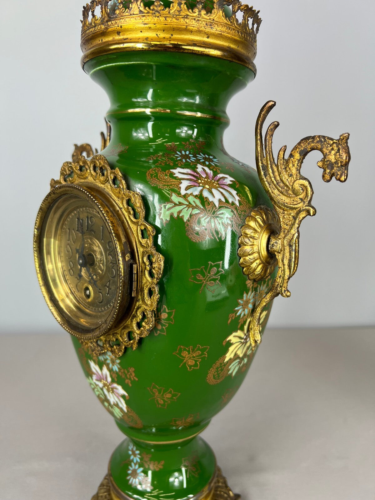 Mantel Clock Set Antique French Garniture Porcelain Bronze Candelabras LOT 36207